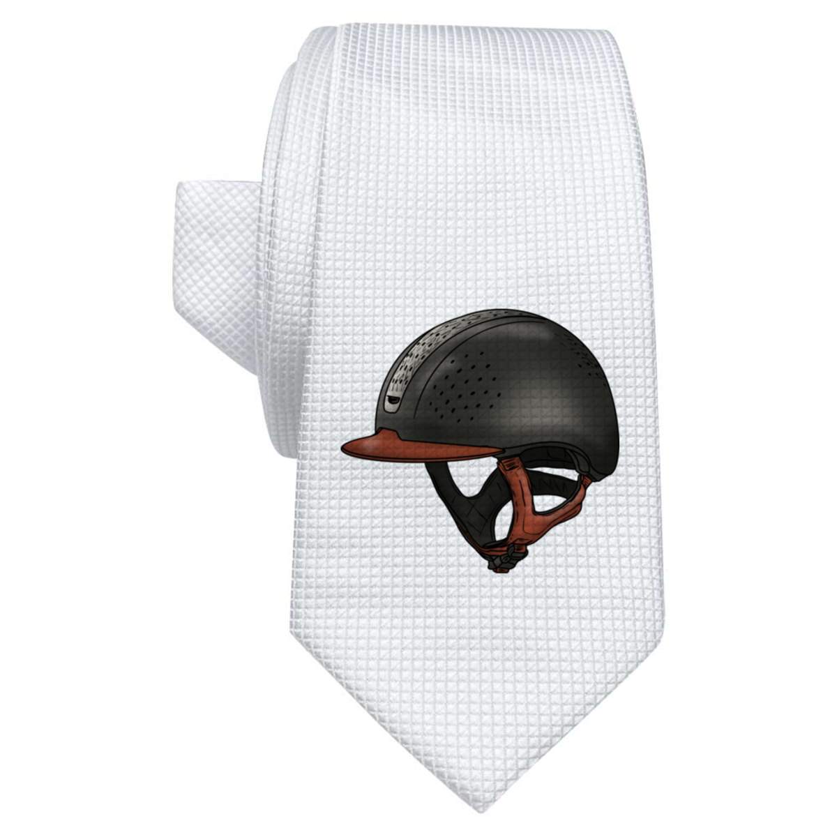 'Horse Riding Helmet' White Tie / Necktie with Gift Box (AT00011219)