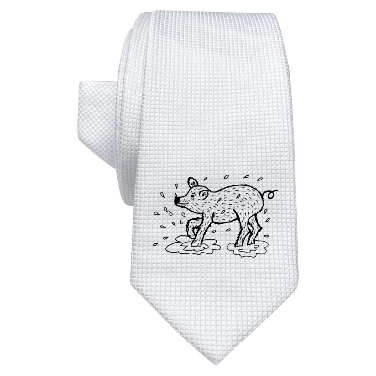 'Pig in Mud' White Tie / Necktie with Gift Box (AT00011444)