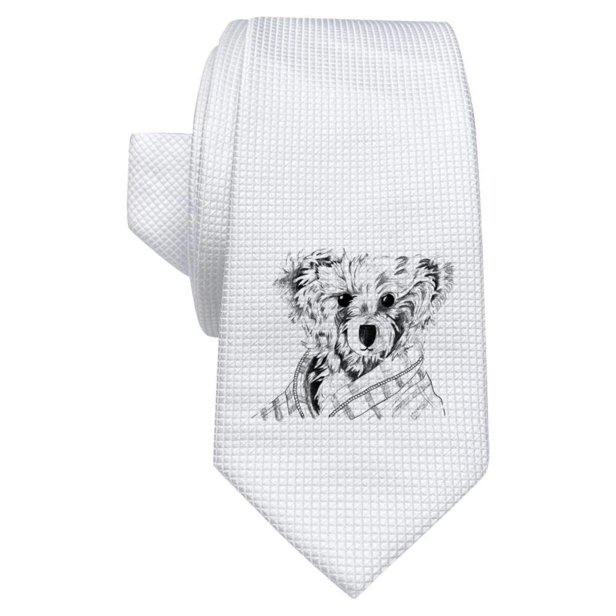 'Teddy in Dressing Gown' White Tie / Necktie with Gift Box (AT00011459)