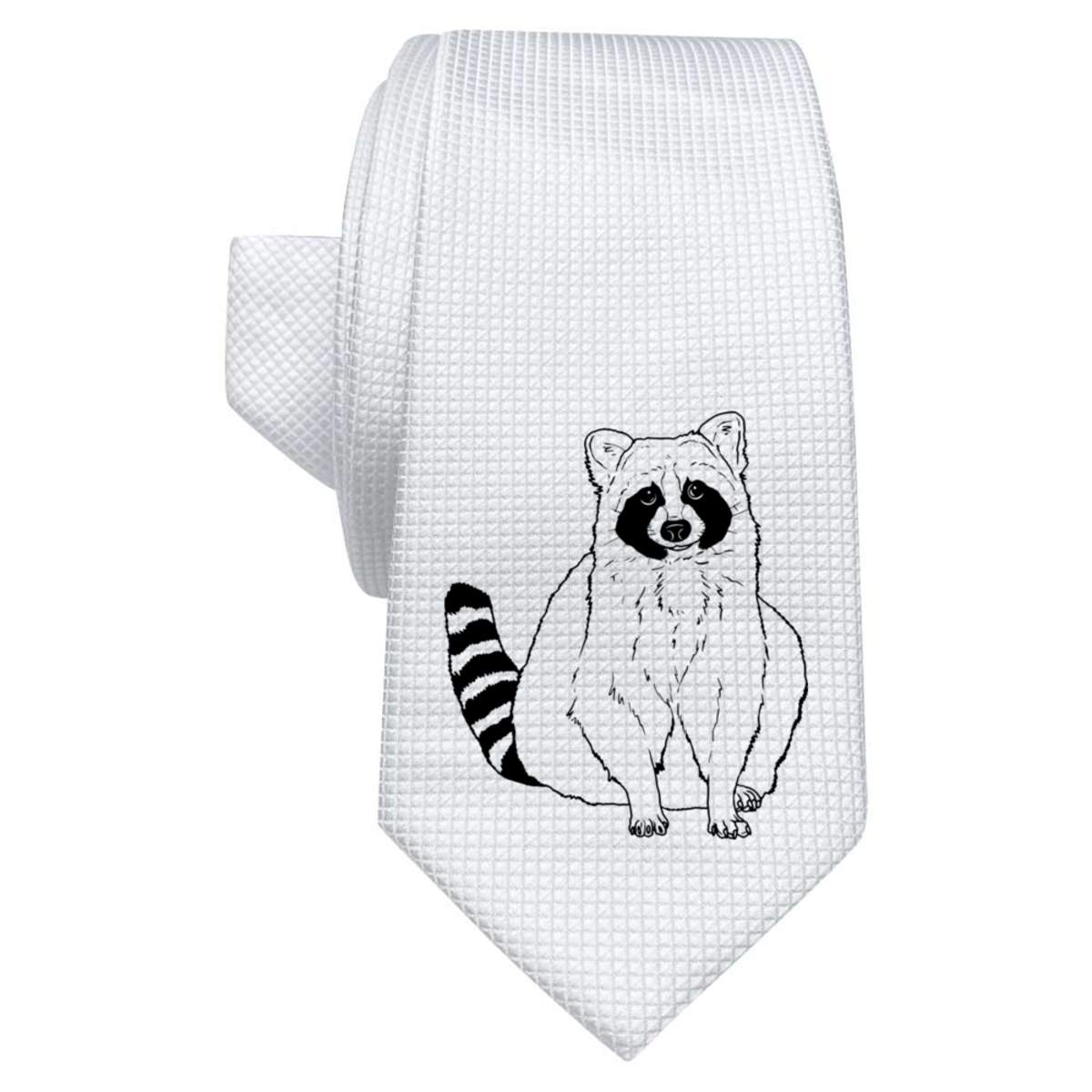 'Sitting Raccoon' White Tie / Necktie with Gift Box (AT00011469)