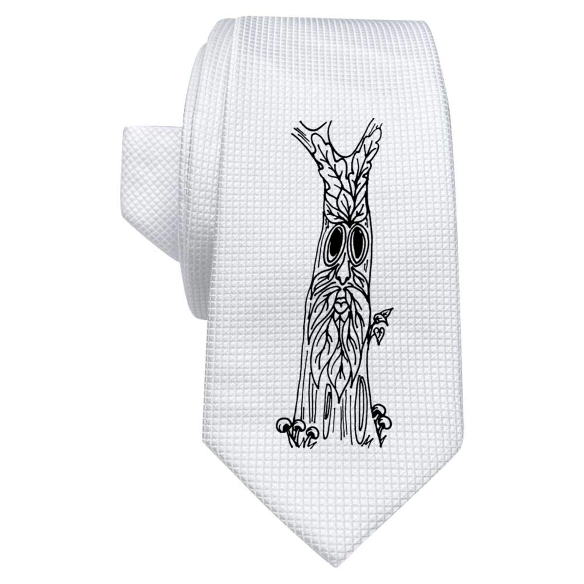 'Tree Carving Green Man' White Tie / Necktie with Gift Box (AT00011651)