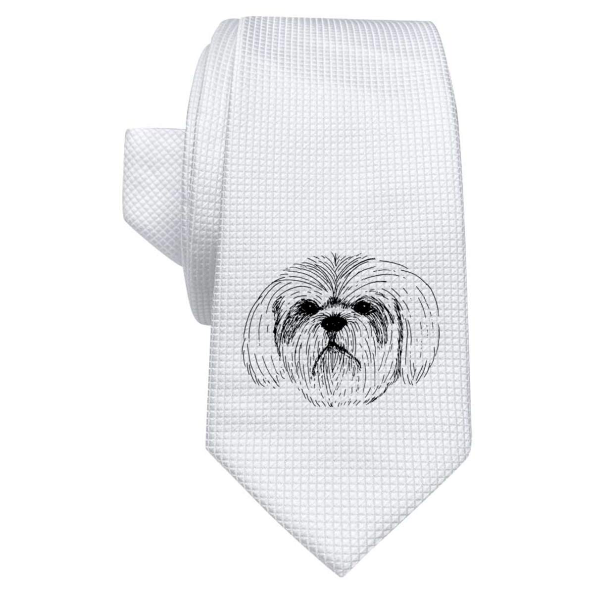 'Lhasa Apso Head' White Tie / Necktie with Gift Box (AT00011913)