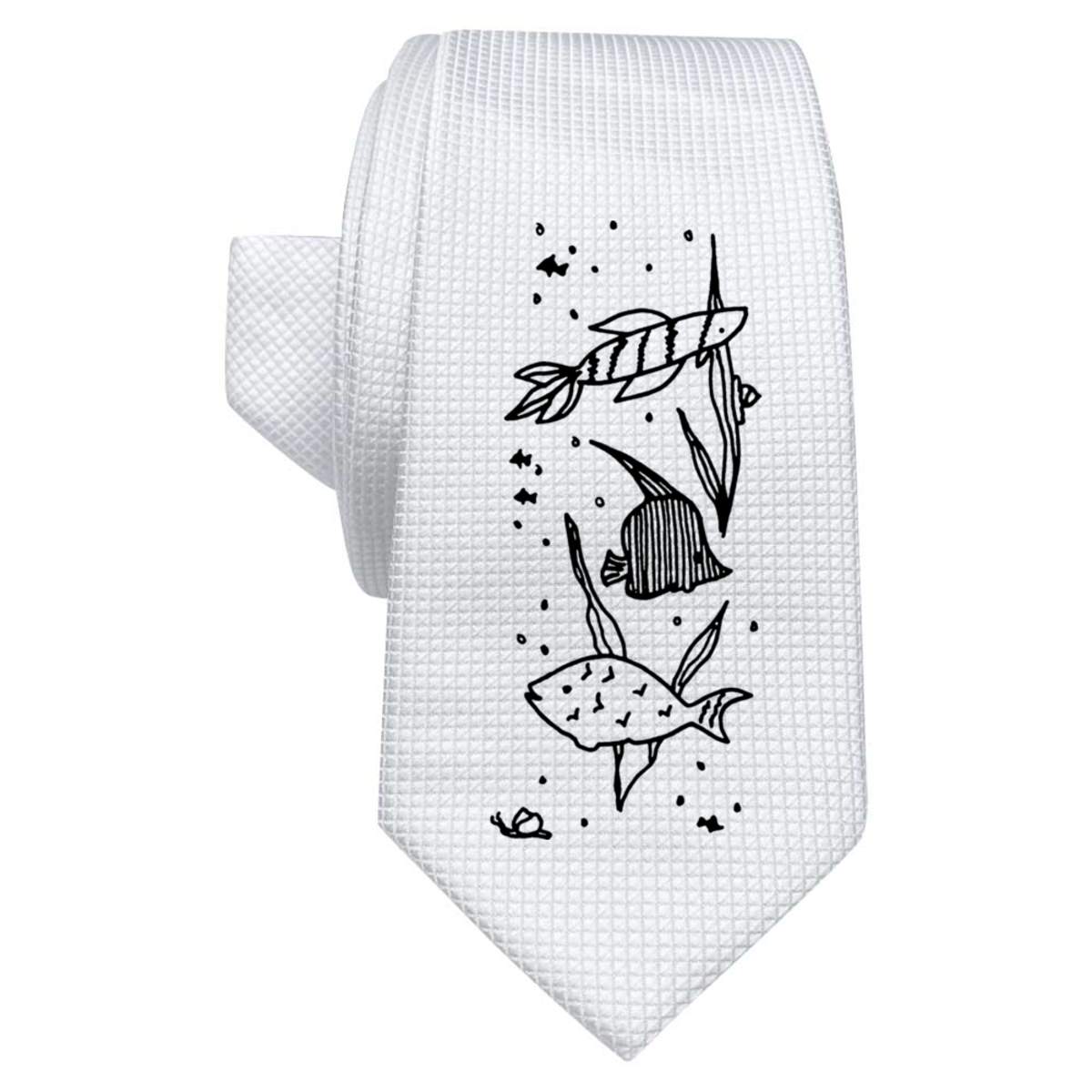 'Swimming Fish' White Tie / Necktie with Gift Box (AT00011956)