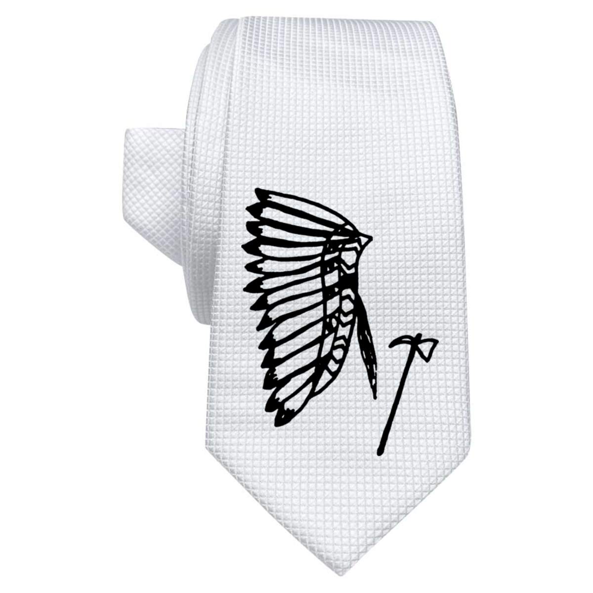'War Bonnet & Tomahawk' White Tie / Necktie with Gift Box (AT00011979)