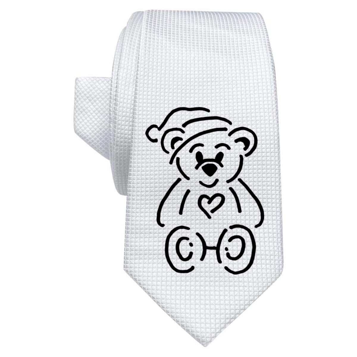 'Heart Teddy' White Tie / Necktie with Gift Box (AT00012000)