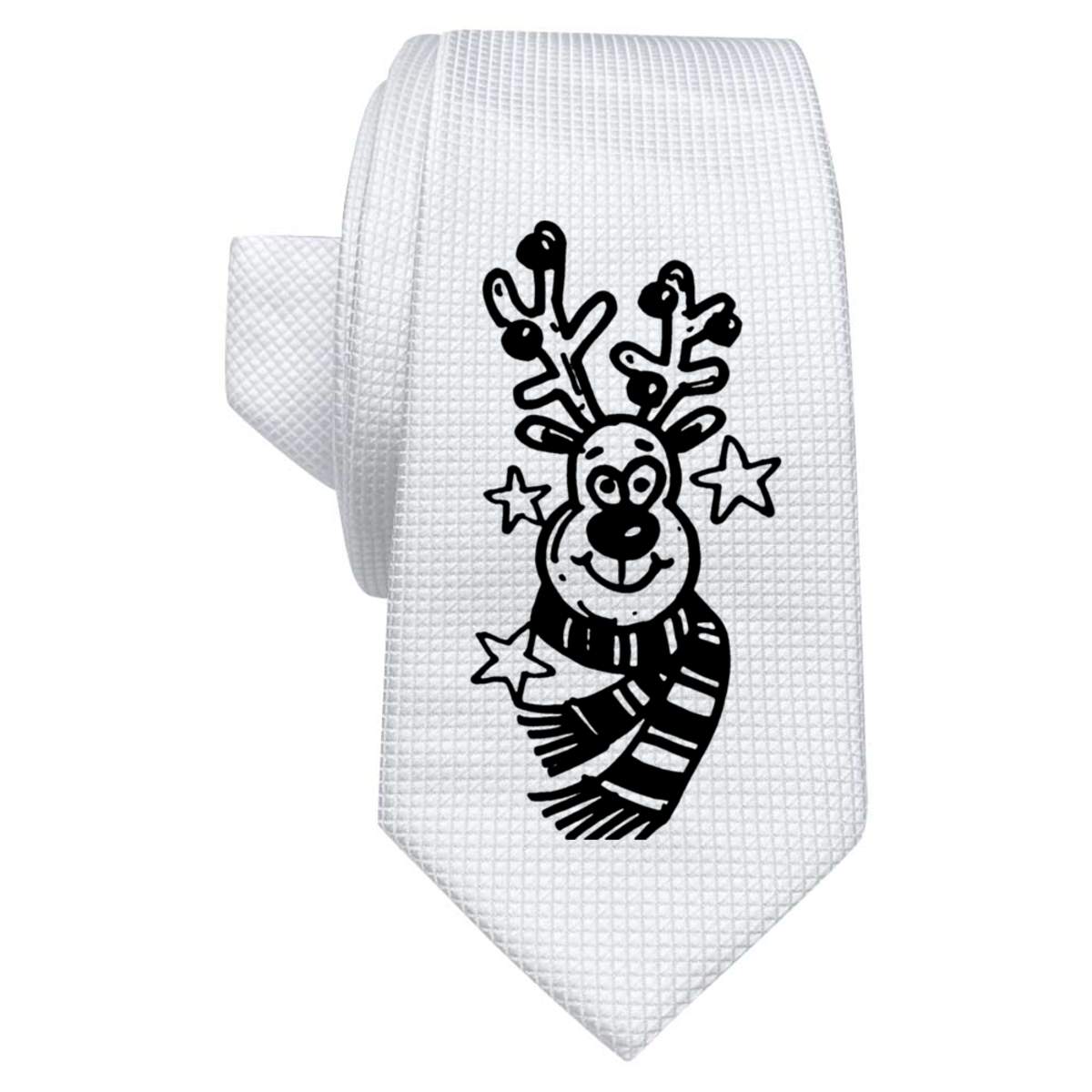 'Rudolph Wearing Scarf' White Tie / Necktie with Gift Box (AT00012003)