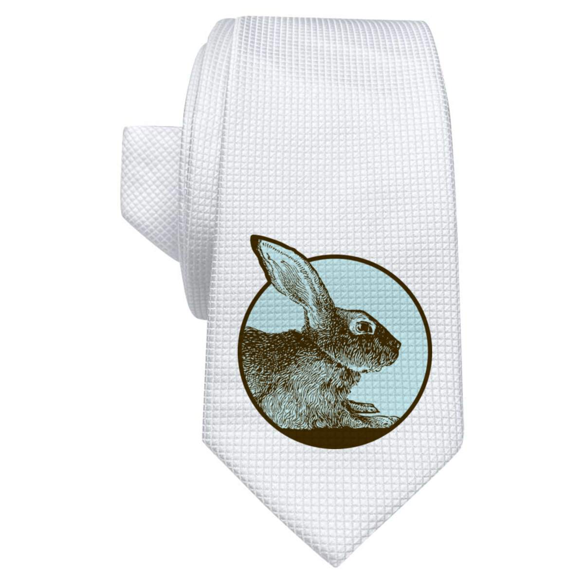 'Rabbit Motif' White Tie / Necktie with Gift Box (AT00012505)