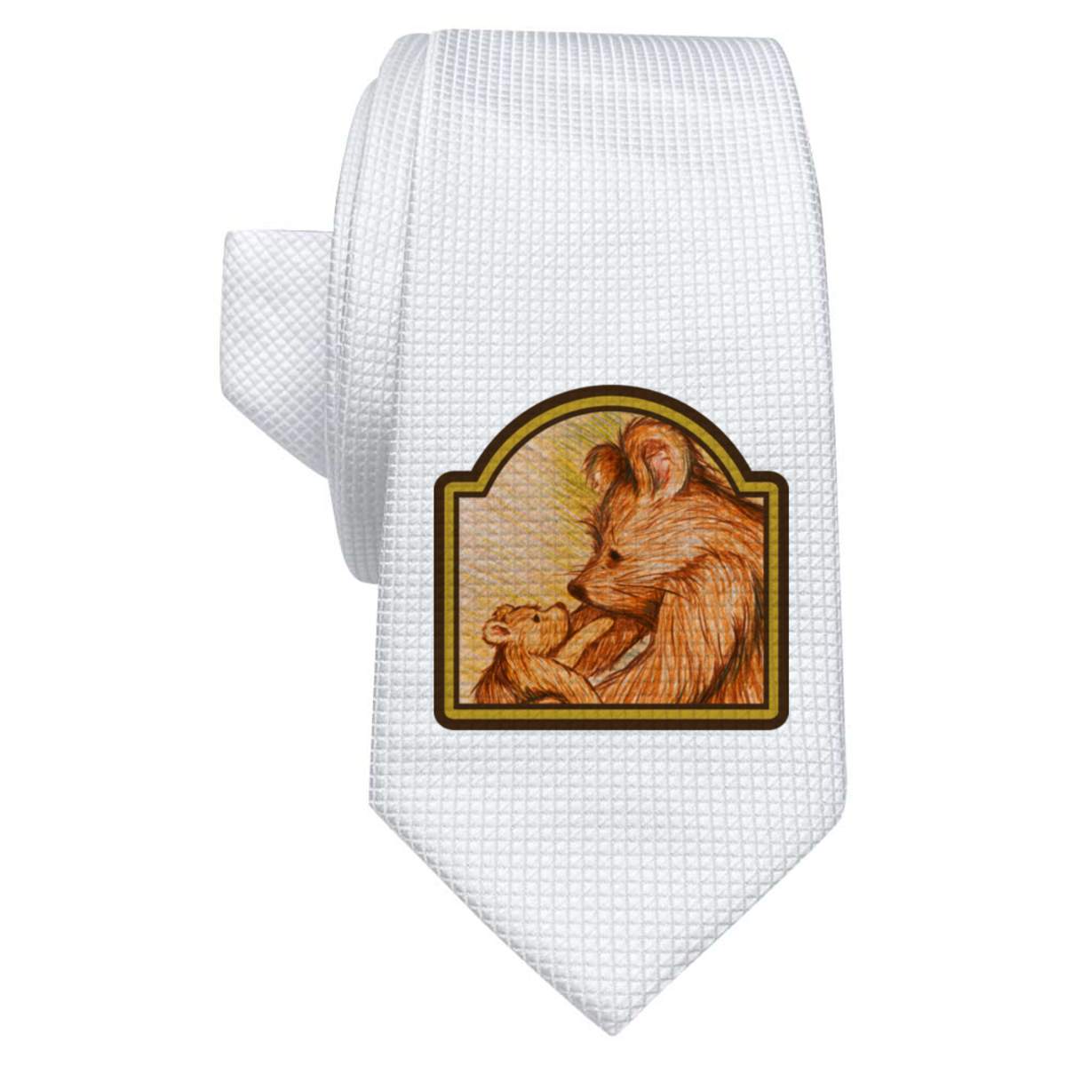 'Teddy Bear Mother & Cub' White Tie / Necktie with Gift Box (AT00012558)