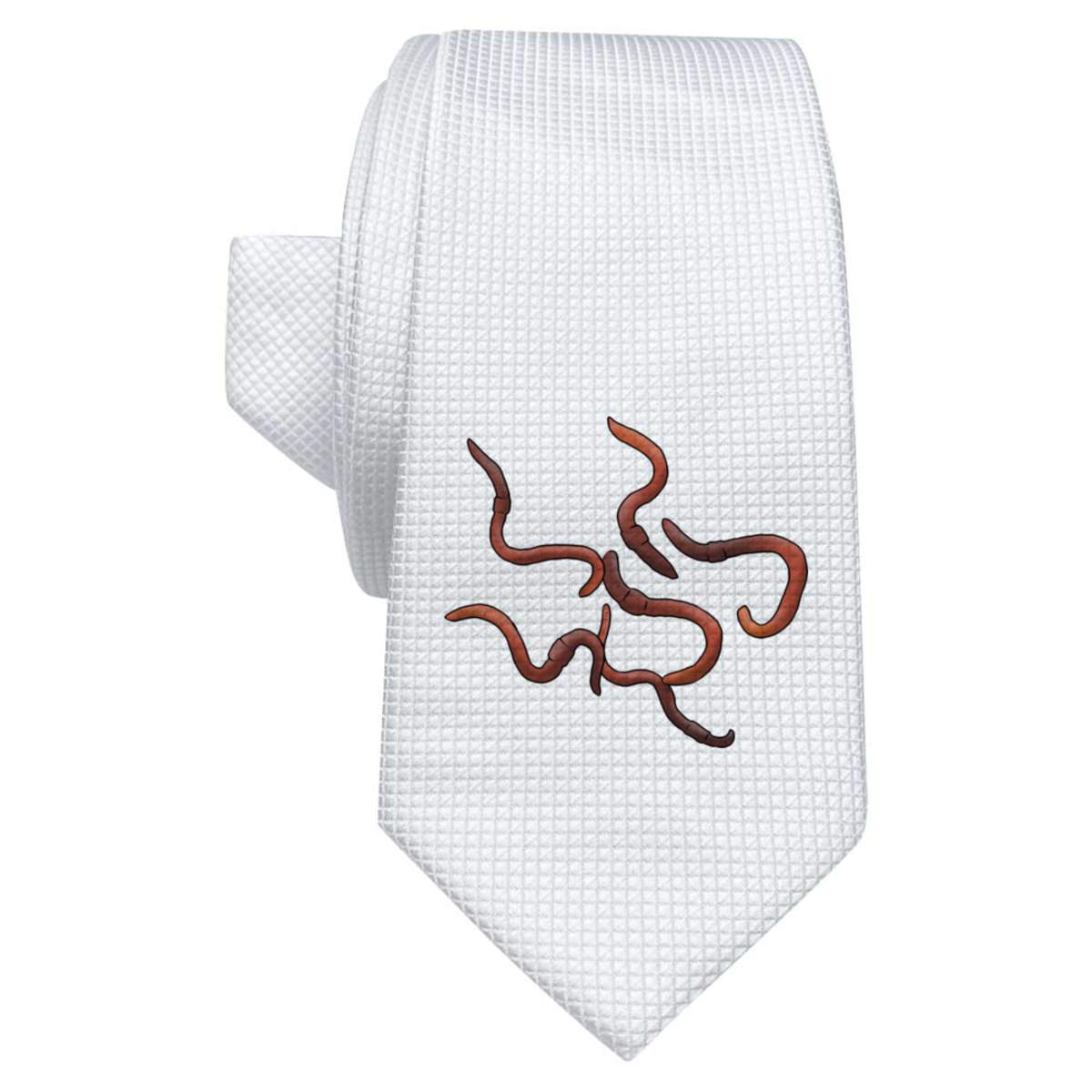 'Earthworms' White Tie / Necktie with Gift Box (AT00012659)