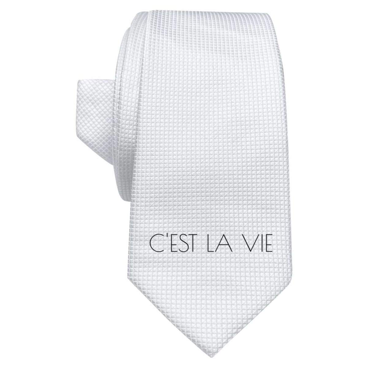 'C'est la Vie' White Tie / Necktie with Gift Box (AT00012777)