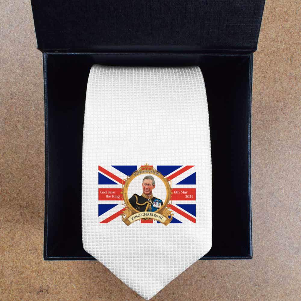 'King's Coronation Union Jack Flag' White Tie with Gift Box (AT00012839) - Picture 2 of 8
