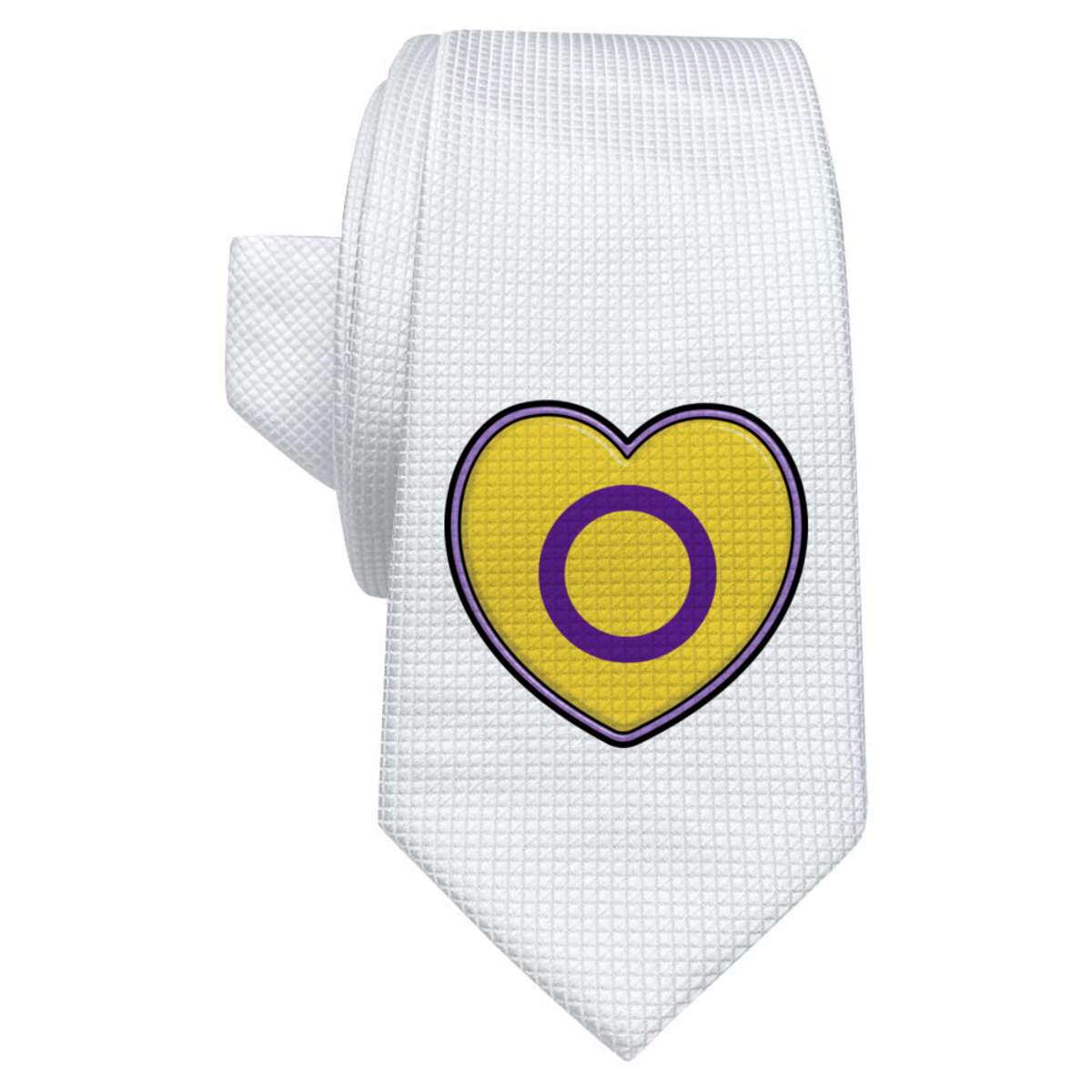'Intersex Pride Flag Heart' White Tie / Necktie with Gift Box (AT00012866)