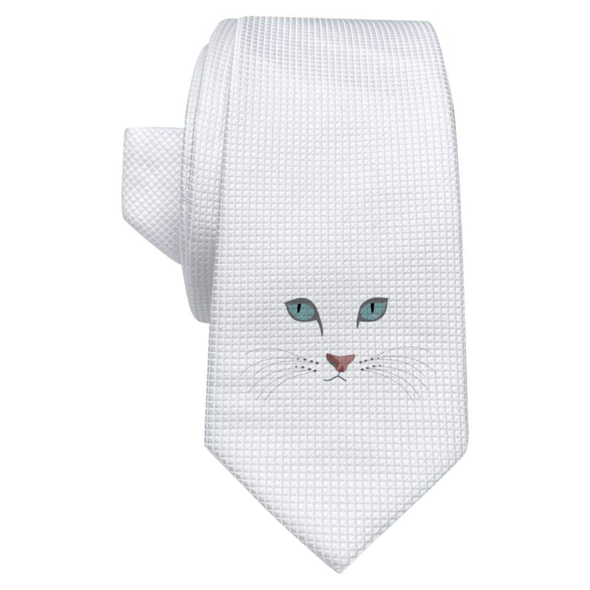 'Cat' White Tie / Necktie with Gift Box (AT00013114)