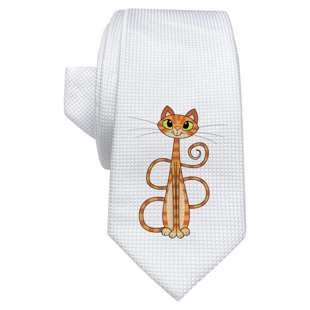 'Tall Orange Cat' White Tie / Necktie with Gift Box (AT00013115)