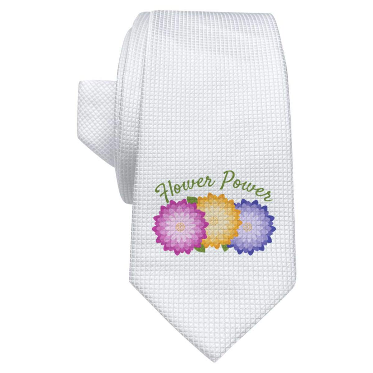 'Flower Power' White Tie / Necktie with Gift Box (AT00013161)