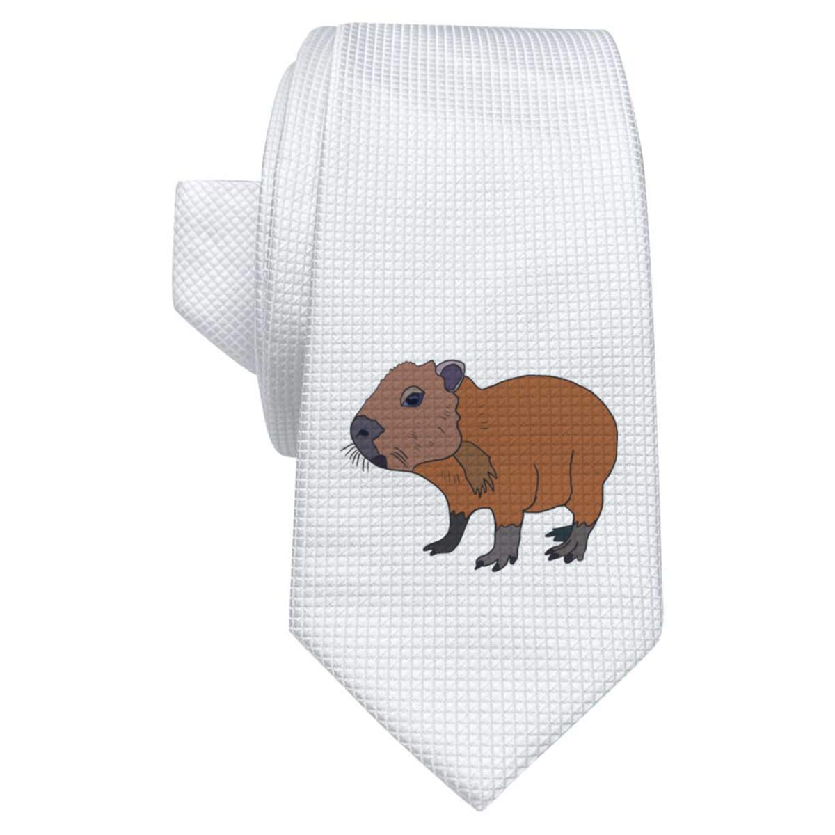 'Baby Capybara  ' White Tie / Necktie with Gift Box (AT00013297)