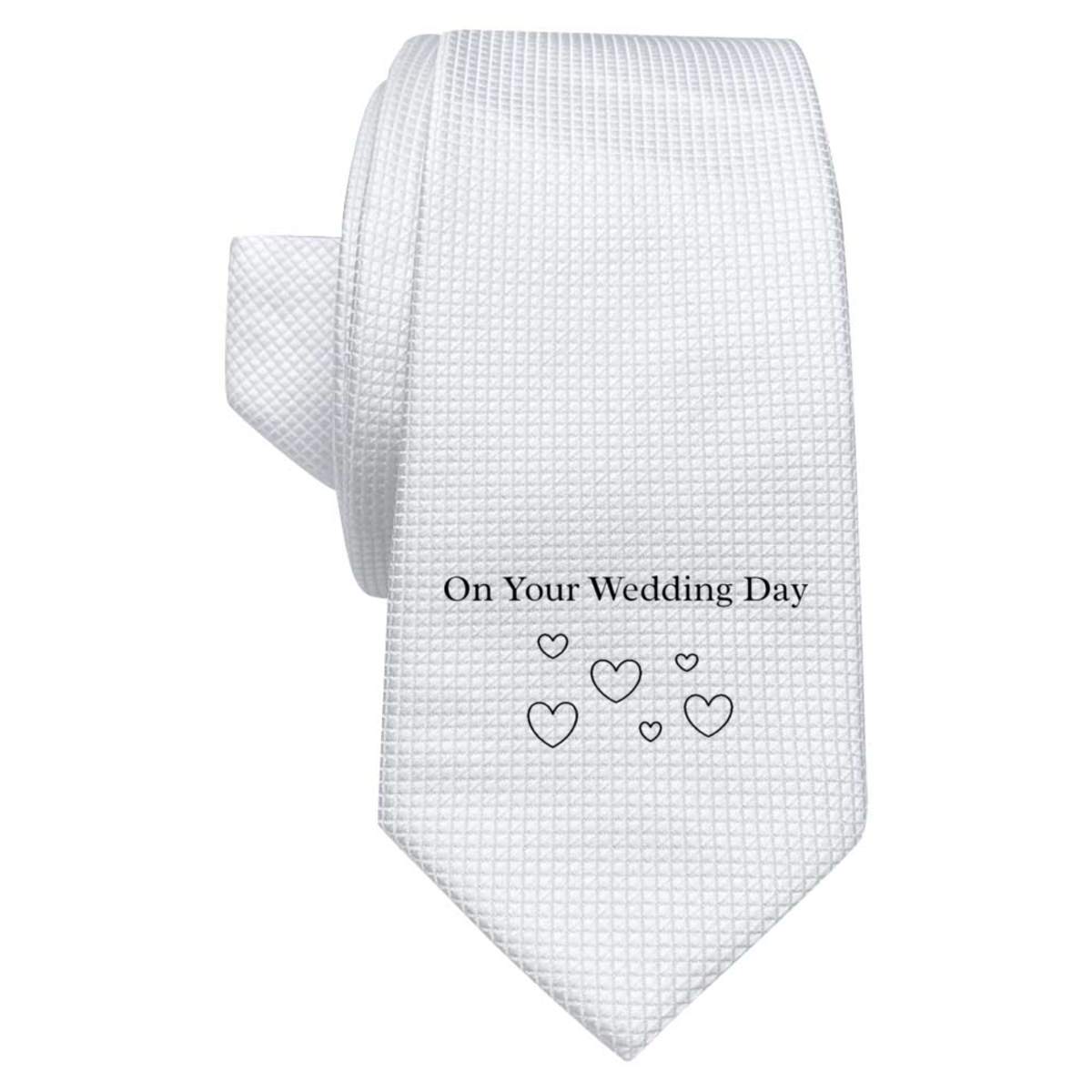 'On Your Wedding Day Text With Hearts ' White Tie / Necktie with Gift Box (AT00013686)