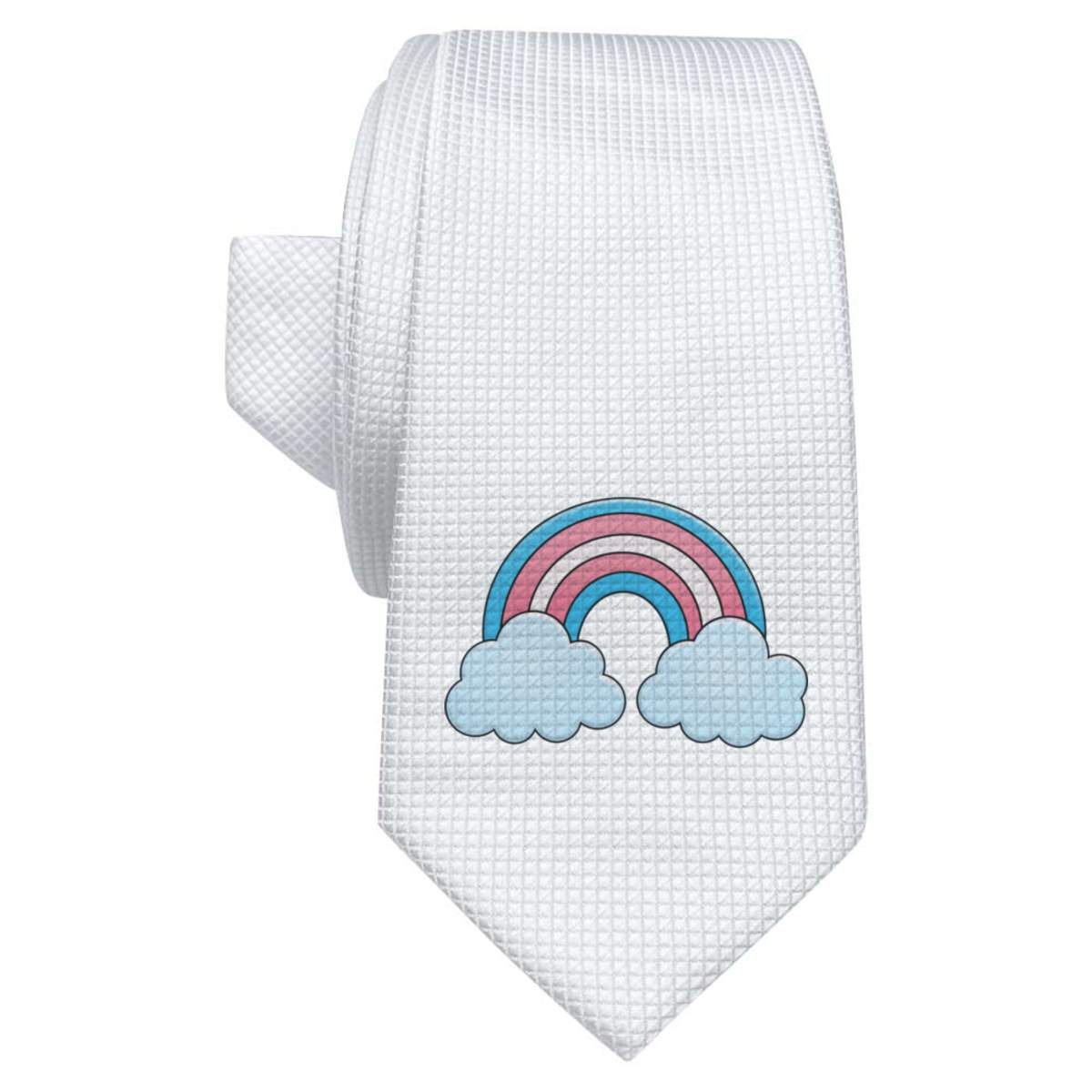 'Trans Pride Rainbow' White Tie / Necktie with Gift Box (AT00013949)