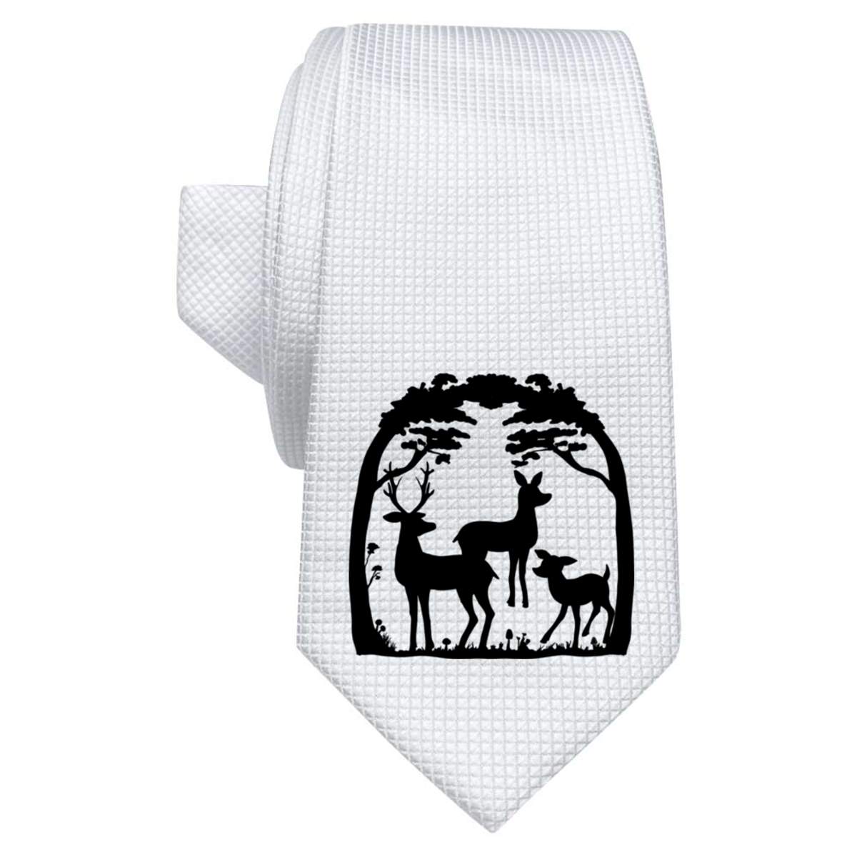 'Deer In The Forest' White Tie / Necktie with Gift Box (AT00014051)