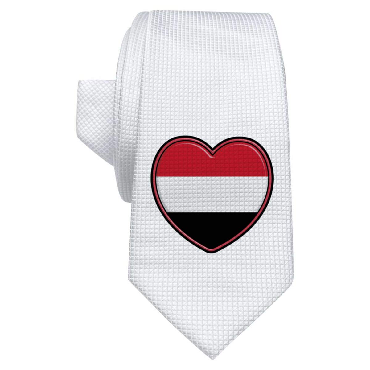 'Yemen Flag Heart' White Tie / Necktie with Gift Box (AT00014196)