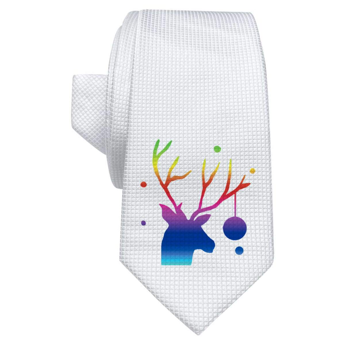 'Colour Rainbow Christmas Stag' White Tie / Necktie with Gift Box (AT00014253)