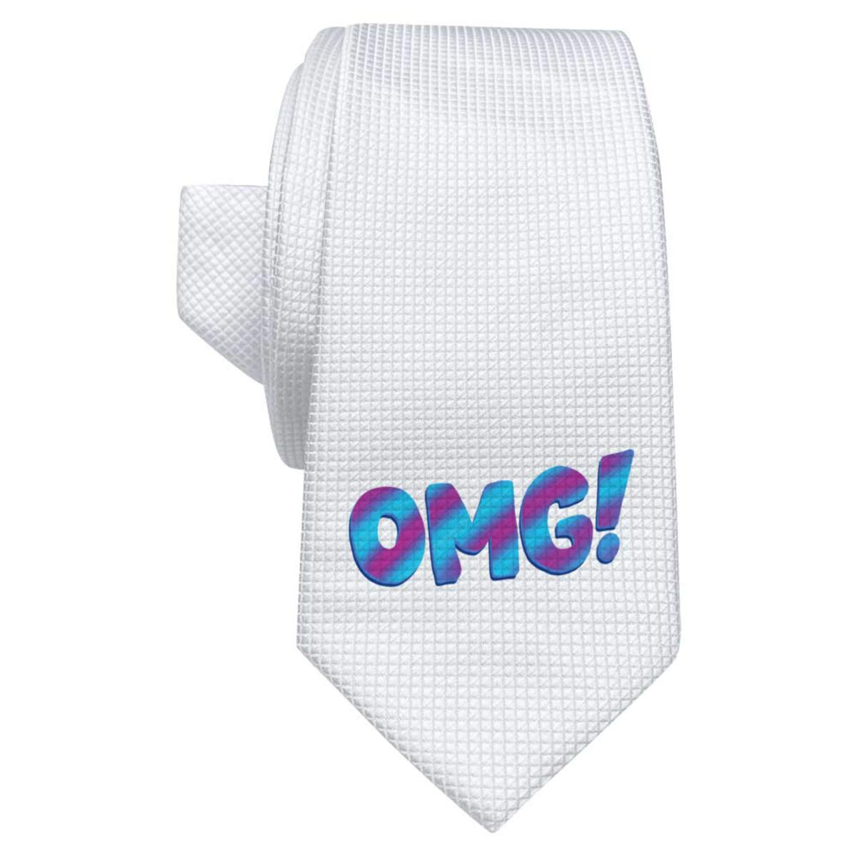 'OMG' White Tie / Necktie with Gift Box (AT00014263)