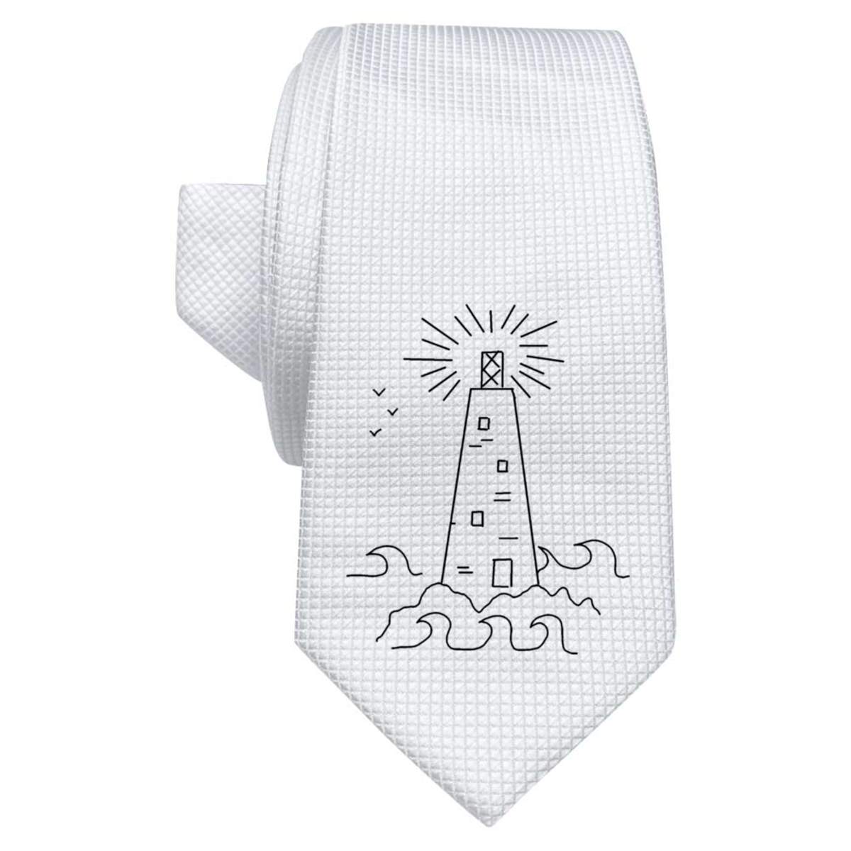 'Lighthouse and rough sea' White Tie / Necktie with Gift Box (AT00014468)