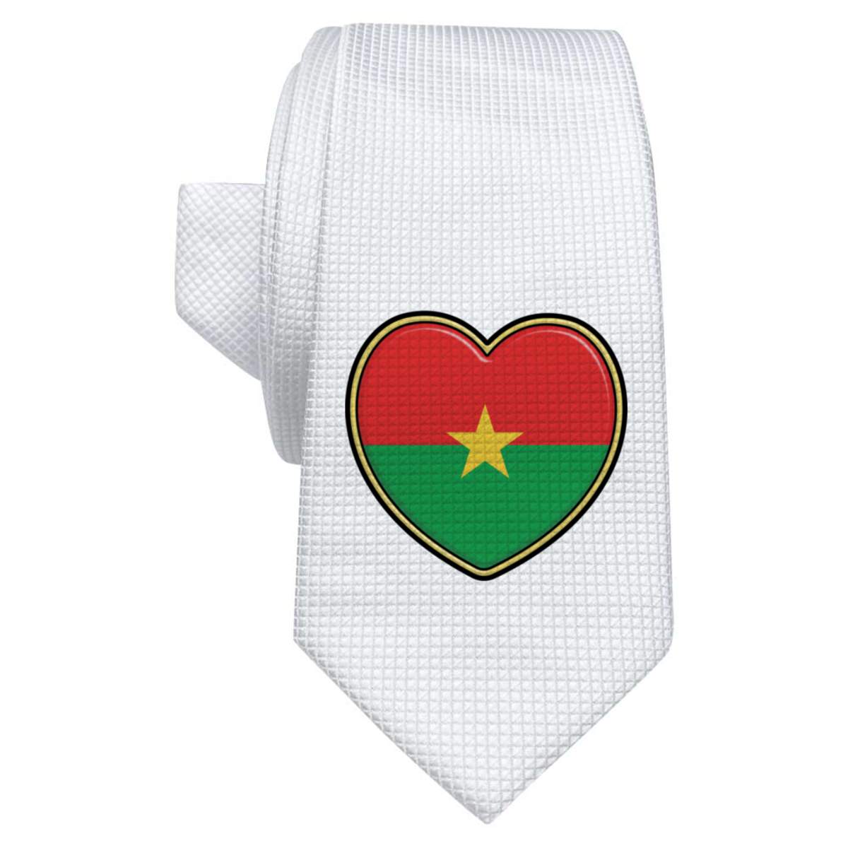 'Burkina Faso Flag Heart' White Tie / Necktie with Gift Box (AT00014469)