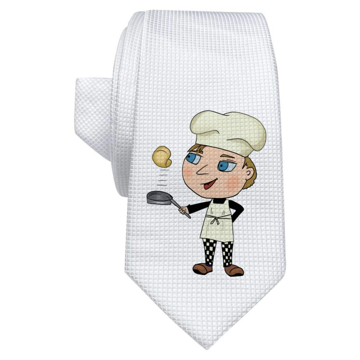'Chef Flipping Pancake' White Tie / Necktie with Gift Box (AT00014589)