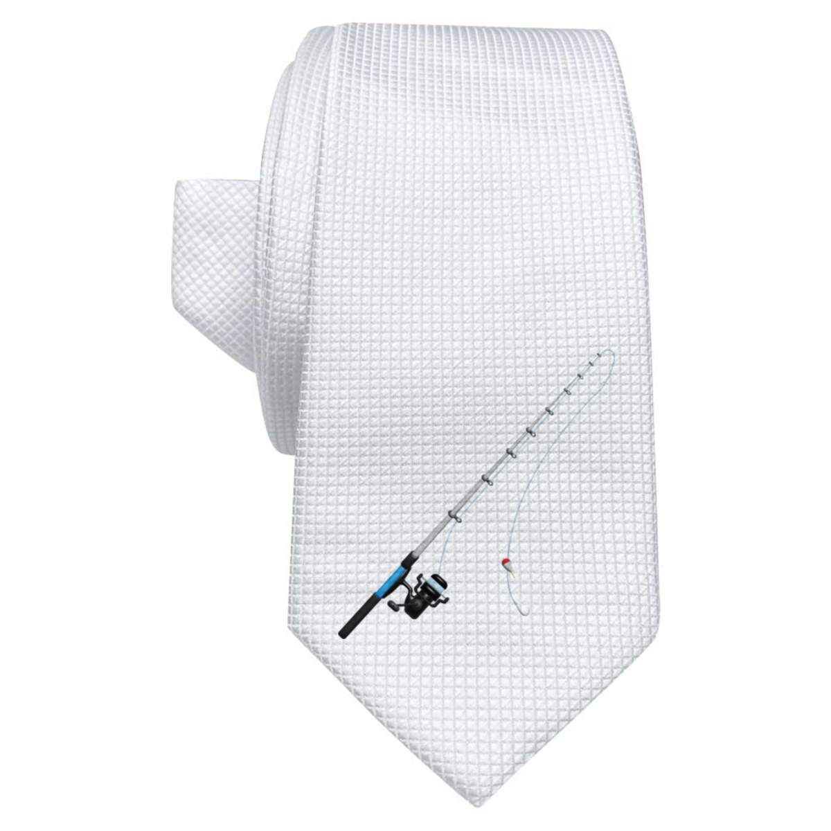 'Fishing Rod' White Tie / Necktie with Gift Box (AT00014672)