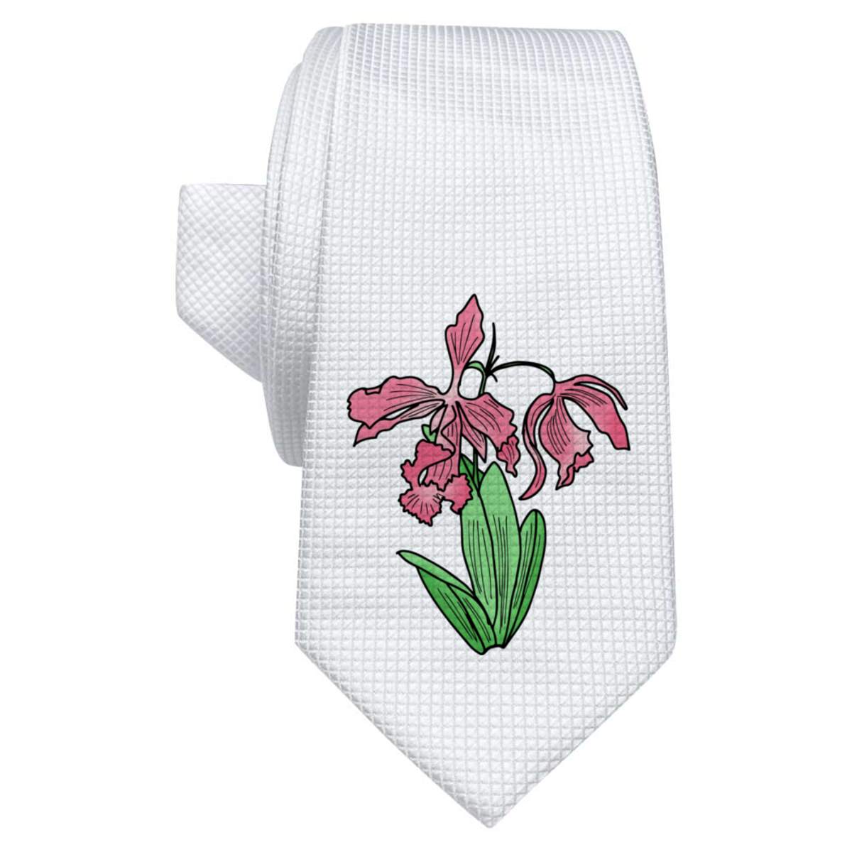 'Pink Orchid' White Tie / Necktie with Gift Box (AT00014863)