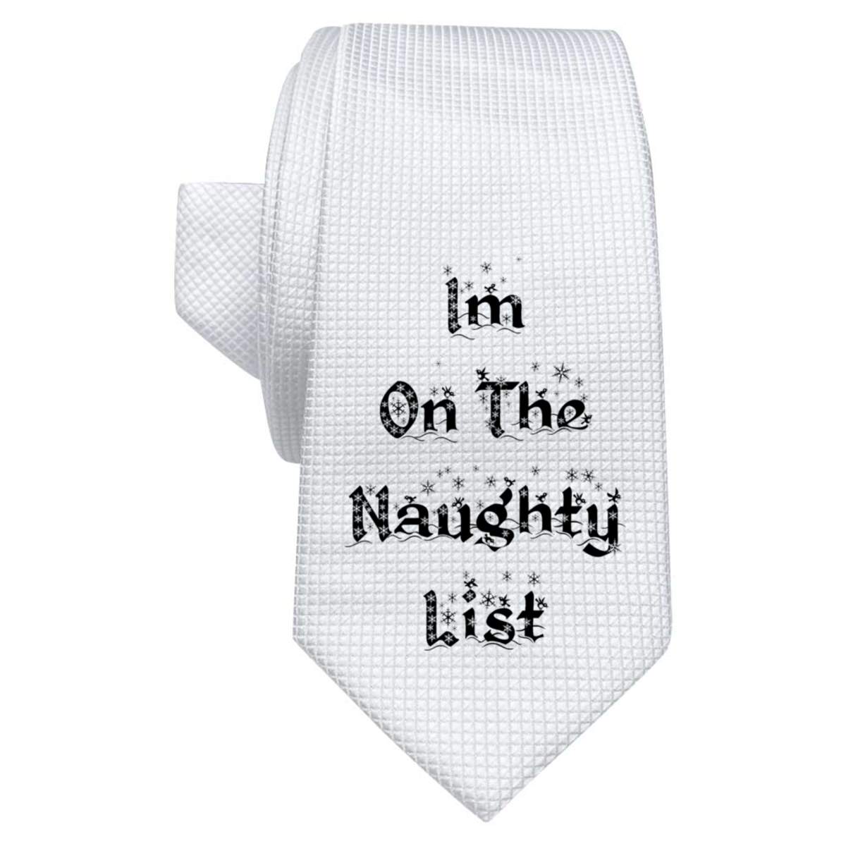 'Im On The Naughty List' White Tie / Necktie with Gift Box (AT00015179)