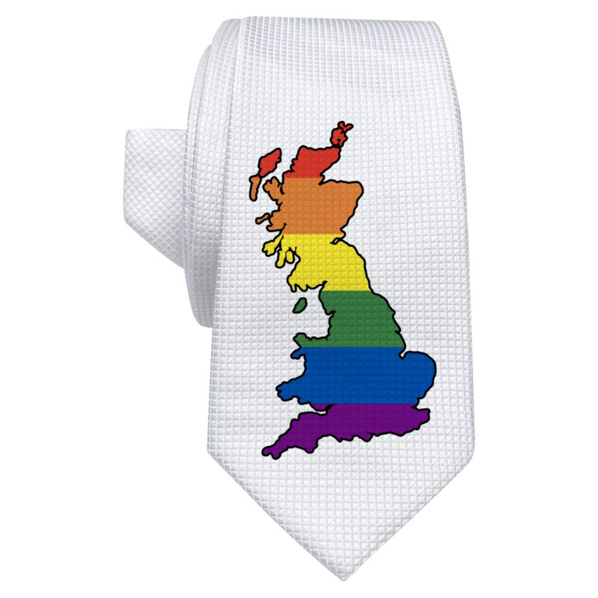 'Rainbow Pride - Britain ' White Tie / Necktie with Gift Box (AT00015243)