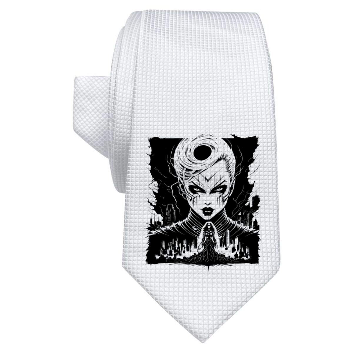 'Corporate Control Cyber Punk Woman' White Tie / Necktie with Gift Box (AT00016261)