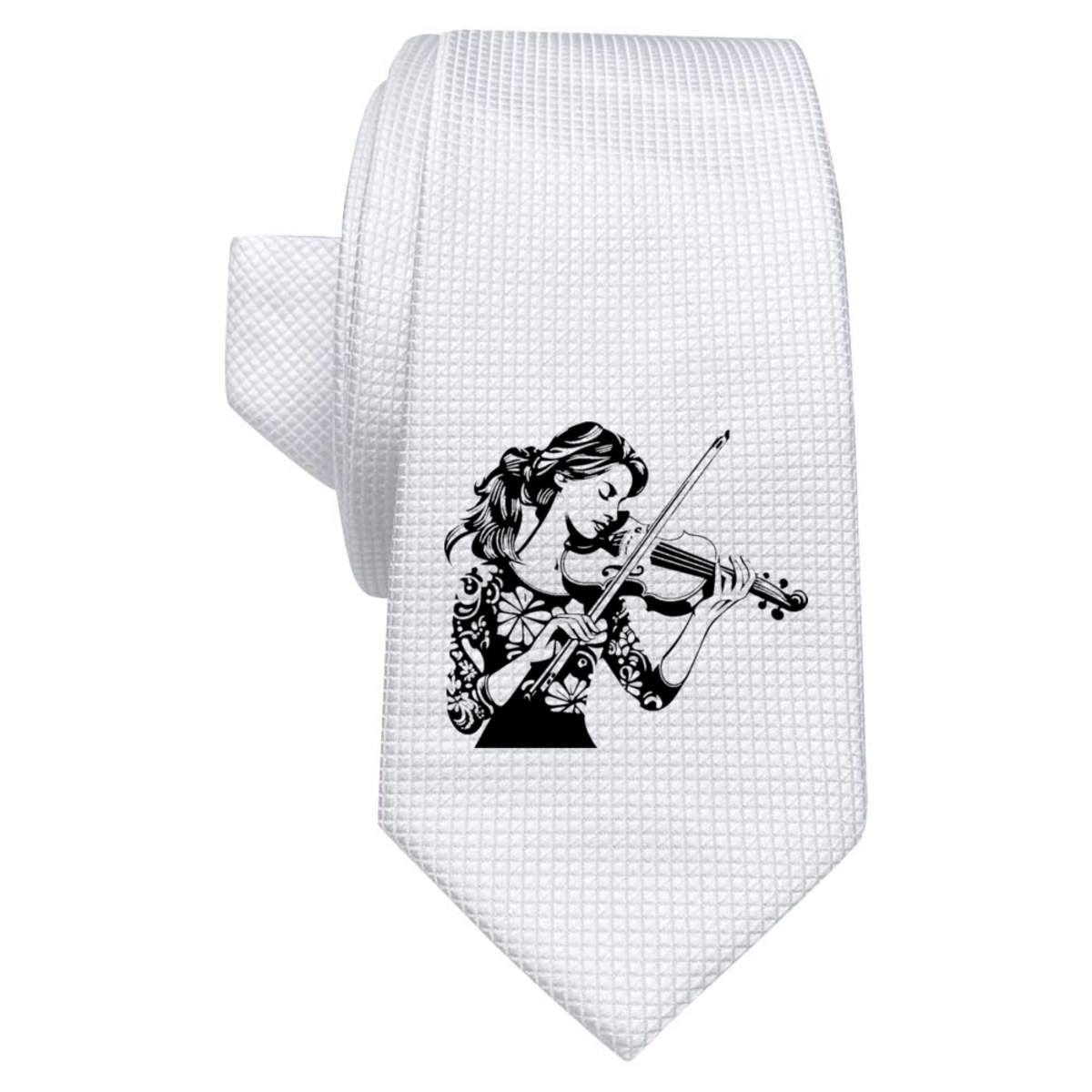 'Woman Playing Violin' White Tie / Necktie with Gift Box (AT00016323)