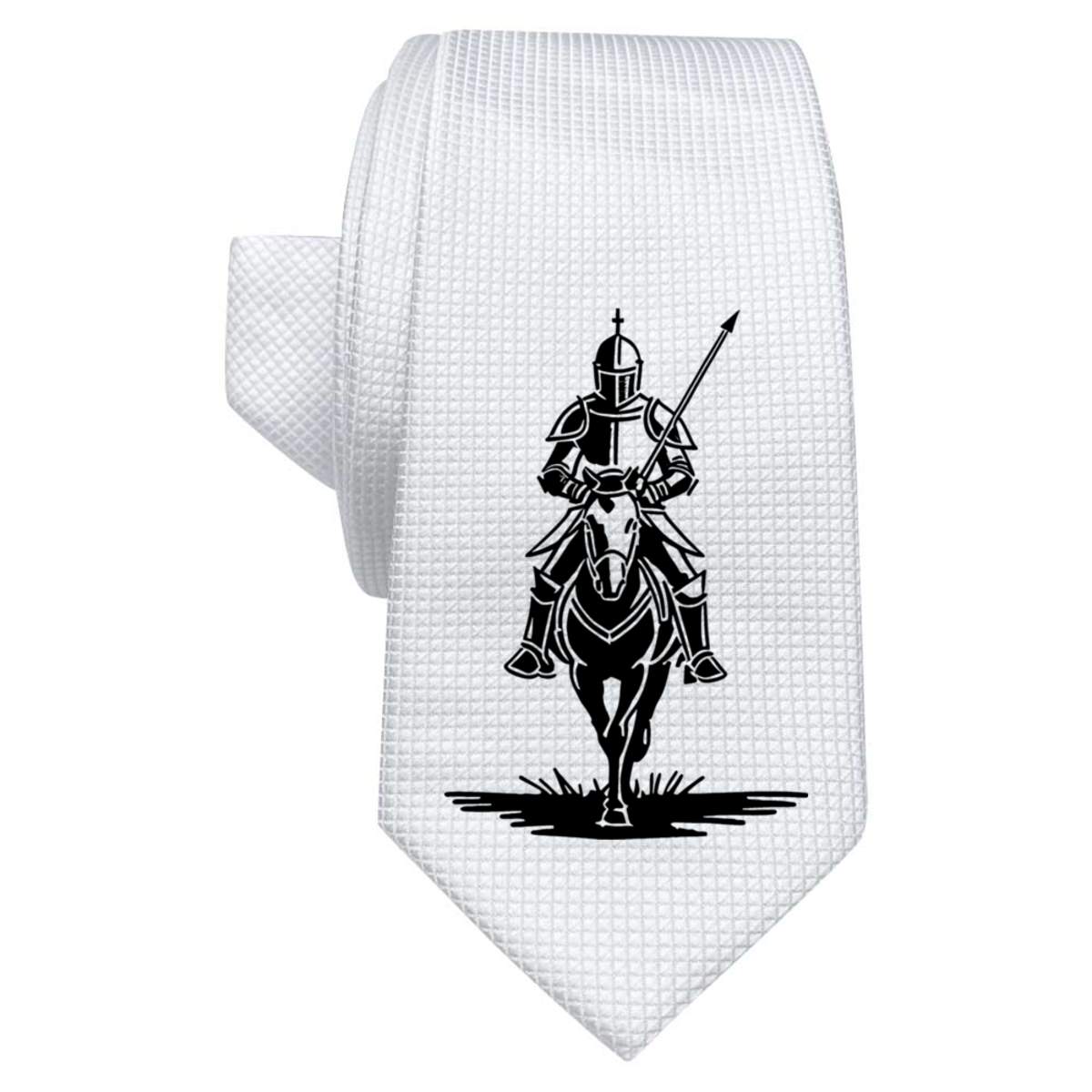 'Mounted Knight' White Tie / Necktie with Gift Box (AT00016395)