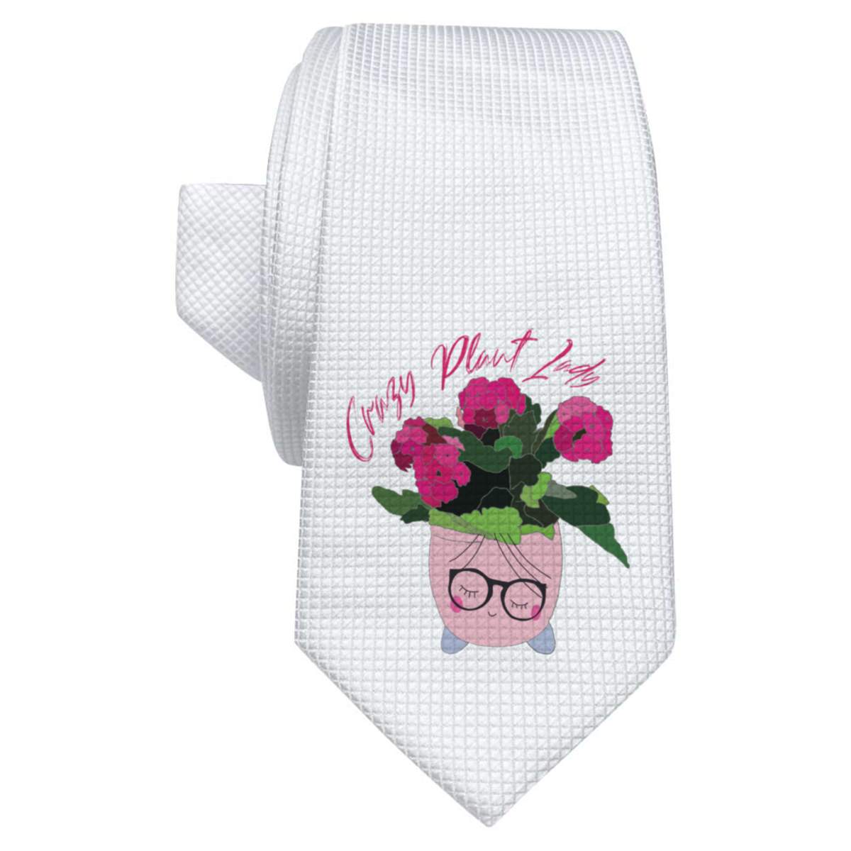 'Crazy Plant Lady Plant Pot ' White Tie / Necktie with Gift Box (AT00017047)