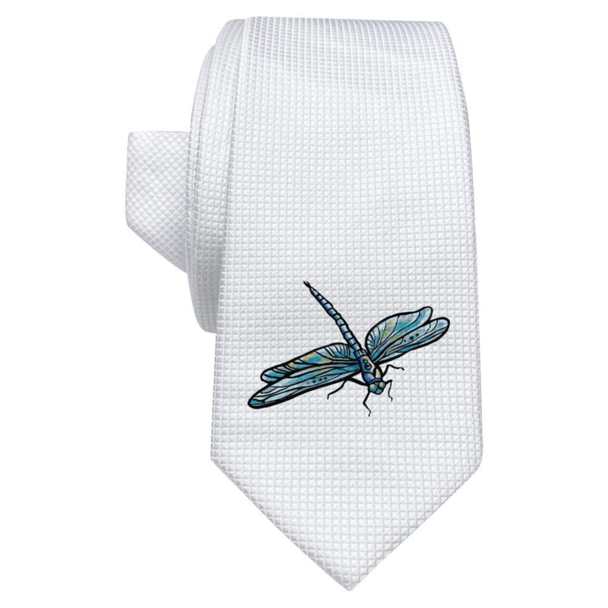 'Blue Dragonfly' White Tie / Necktie with Gift Box (AT00017096)