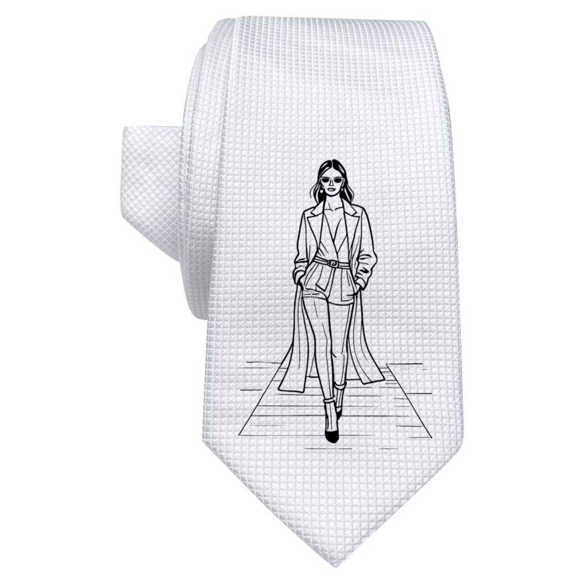 'Fashion Runway Model' White Tie / Necktie with Gift Box (AT00017307)