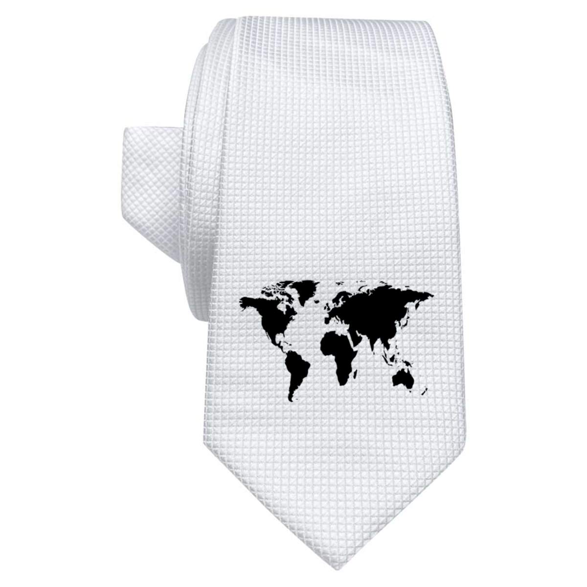 'World Map' White Tie / Necktie with Gift Box (AT00017614)
