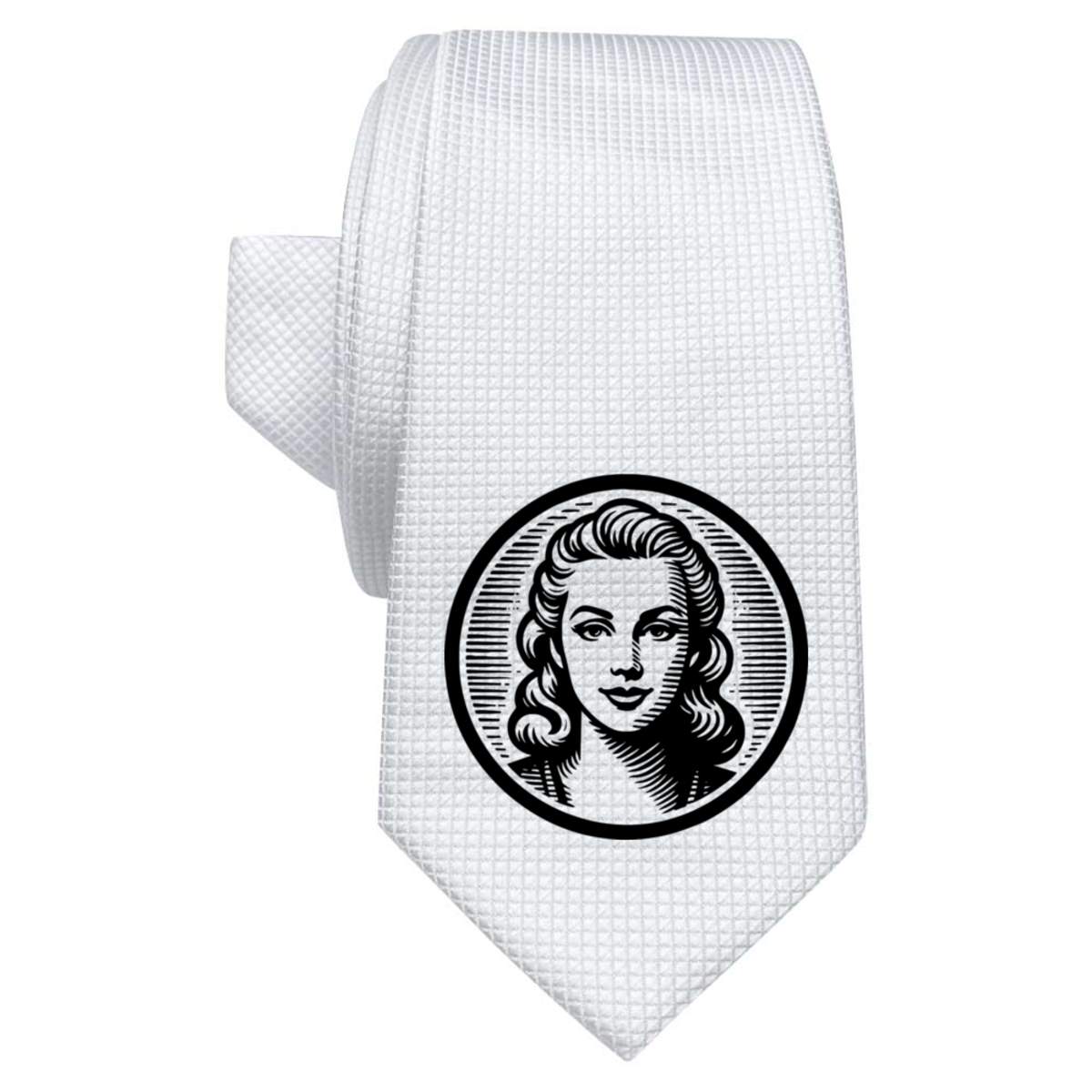 'Pretty Girl Face' White Tie / Necktie with Gift Box (AT00017724)