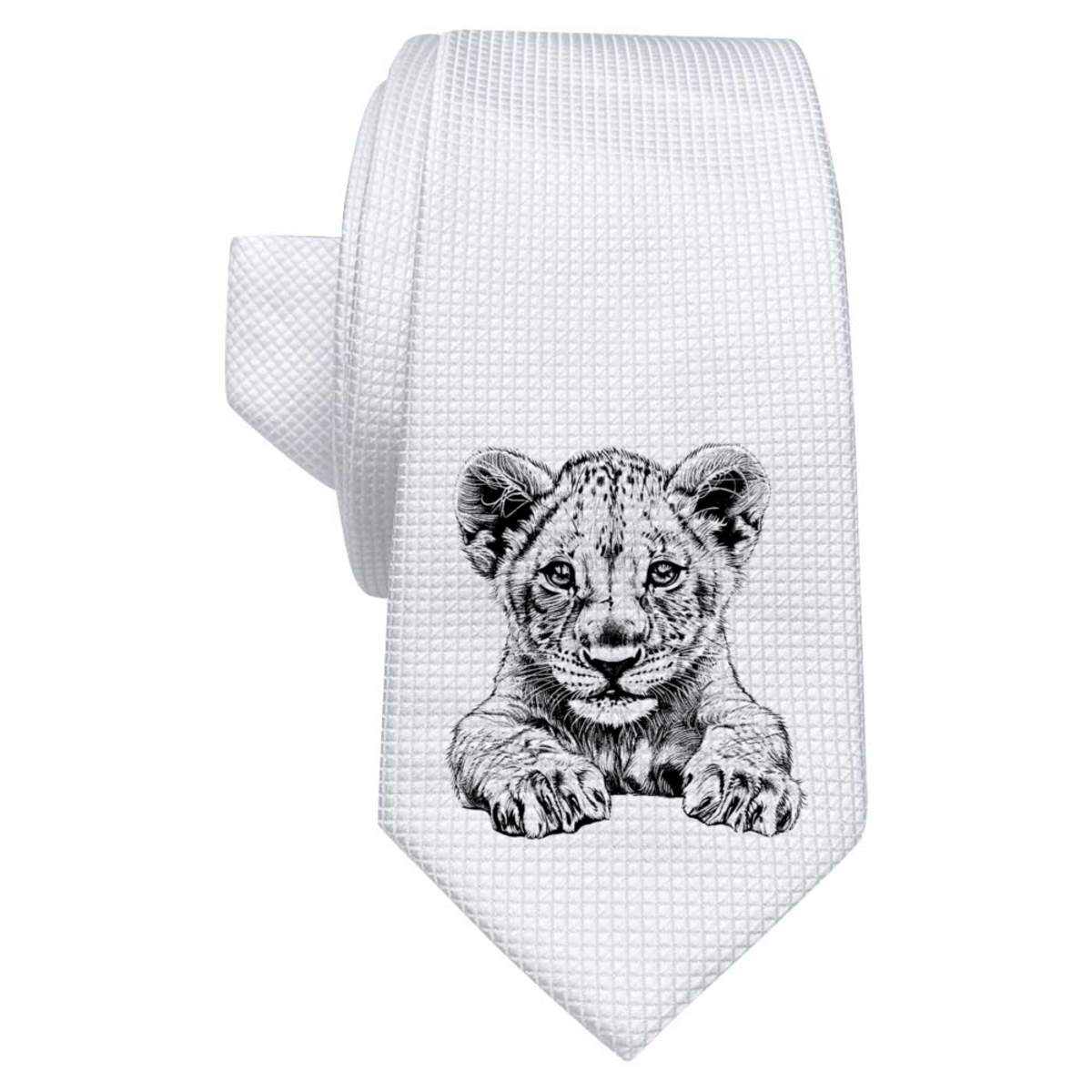 'Lion Cub Front View' White Tie / Necktie with Gift Box (AT00017923)