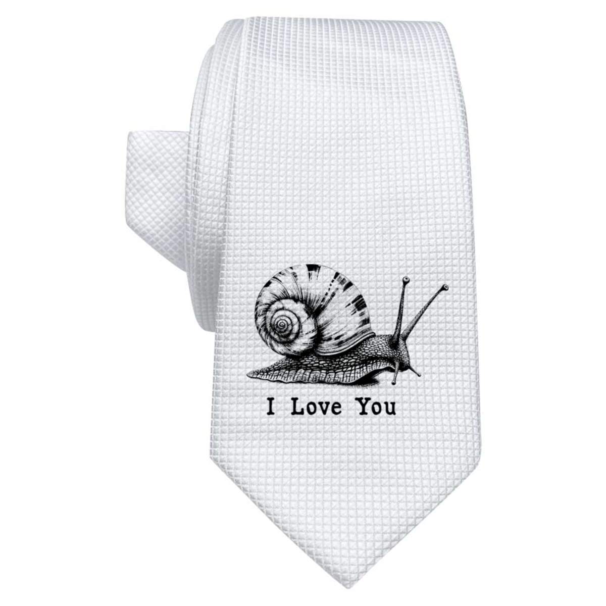 'I Love You with Snail' White Tie / Necktie with Gift Box (AT00017935)