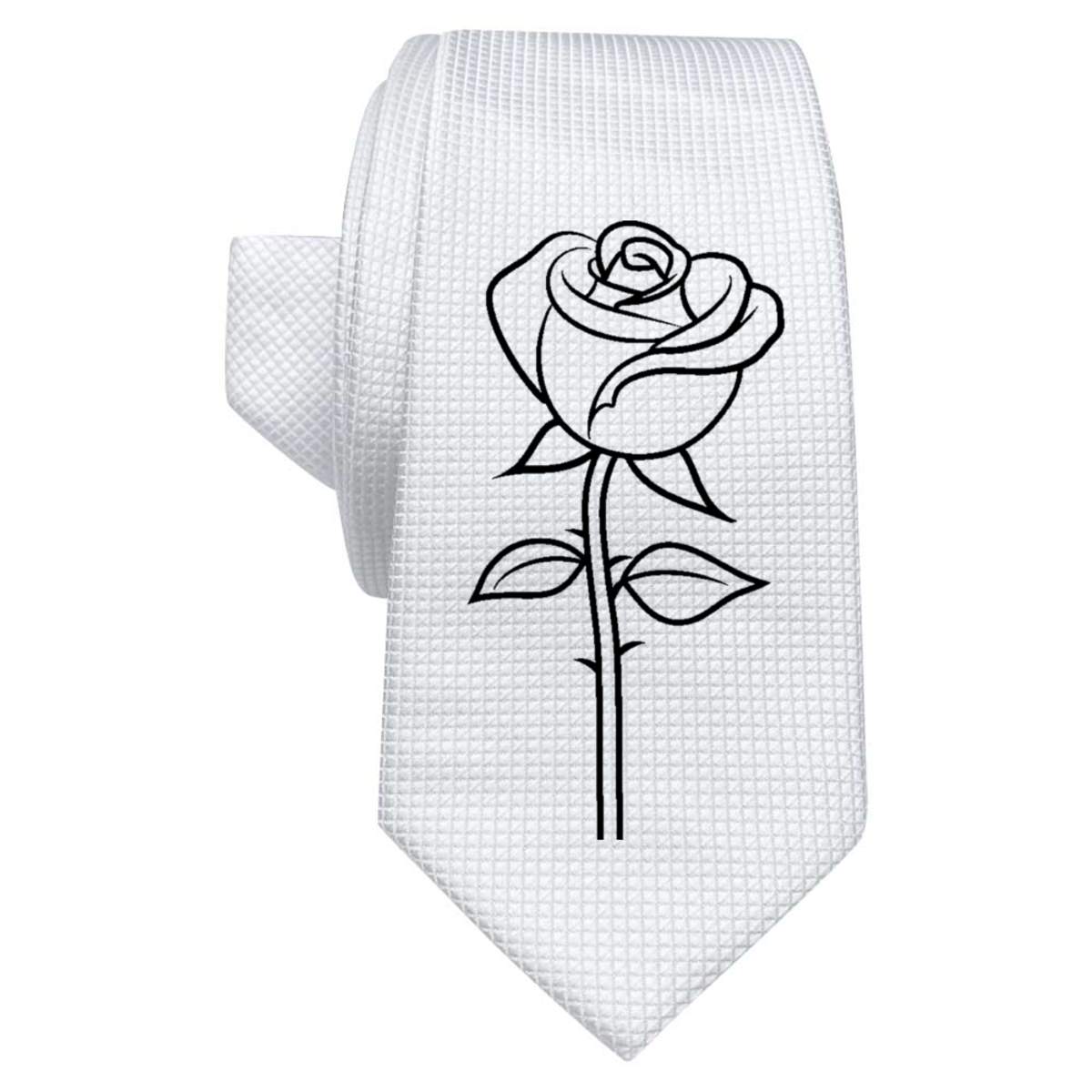 'Single Rose' White Tie / Necktie with Gift Box (AT00017988)