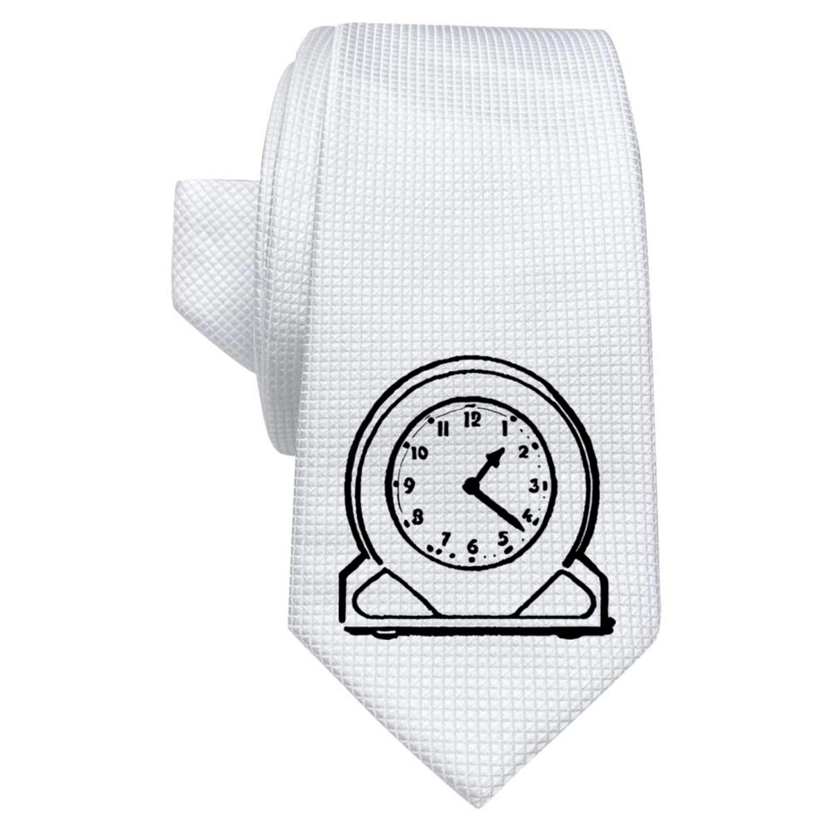 'Retro Analogue Desk Clock' White Tie / Necktie with Gift Box (AT00018242)