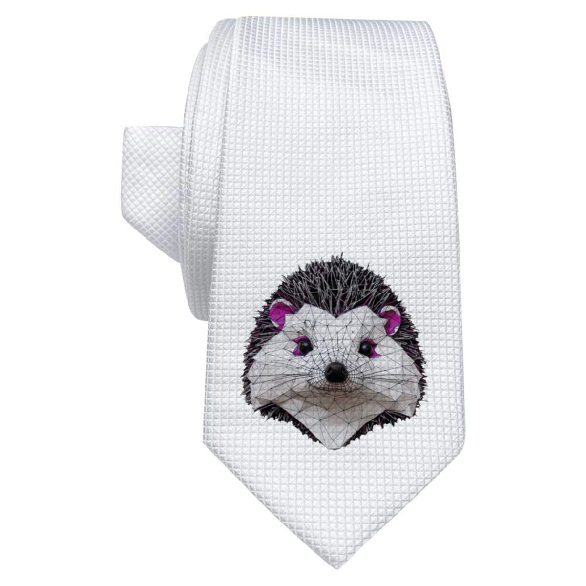 'Low Poly Hedgehog' White Tie / Necktie with Gift Box (AT00018450)