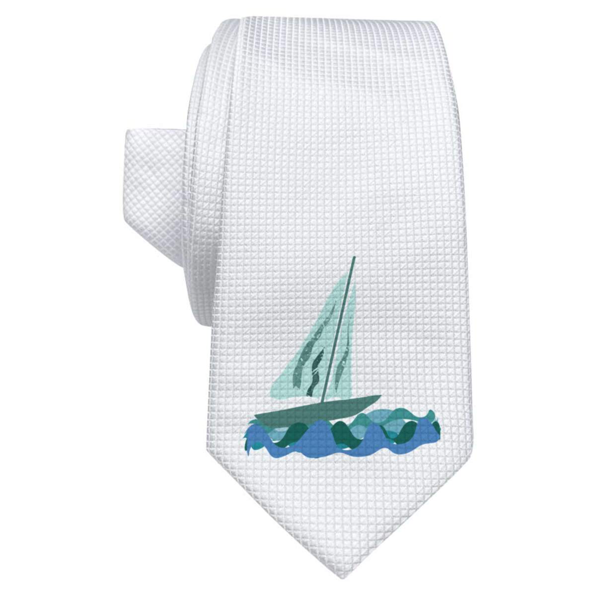 'Yacht On The Ocean' White Tie / Necktie with Gift Box (AT00018729)