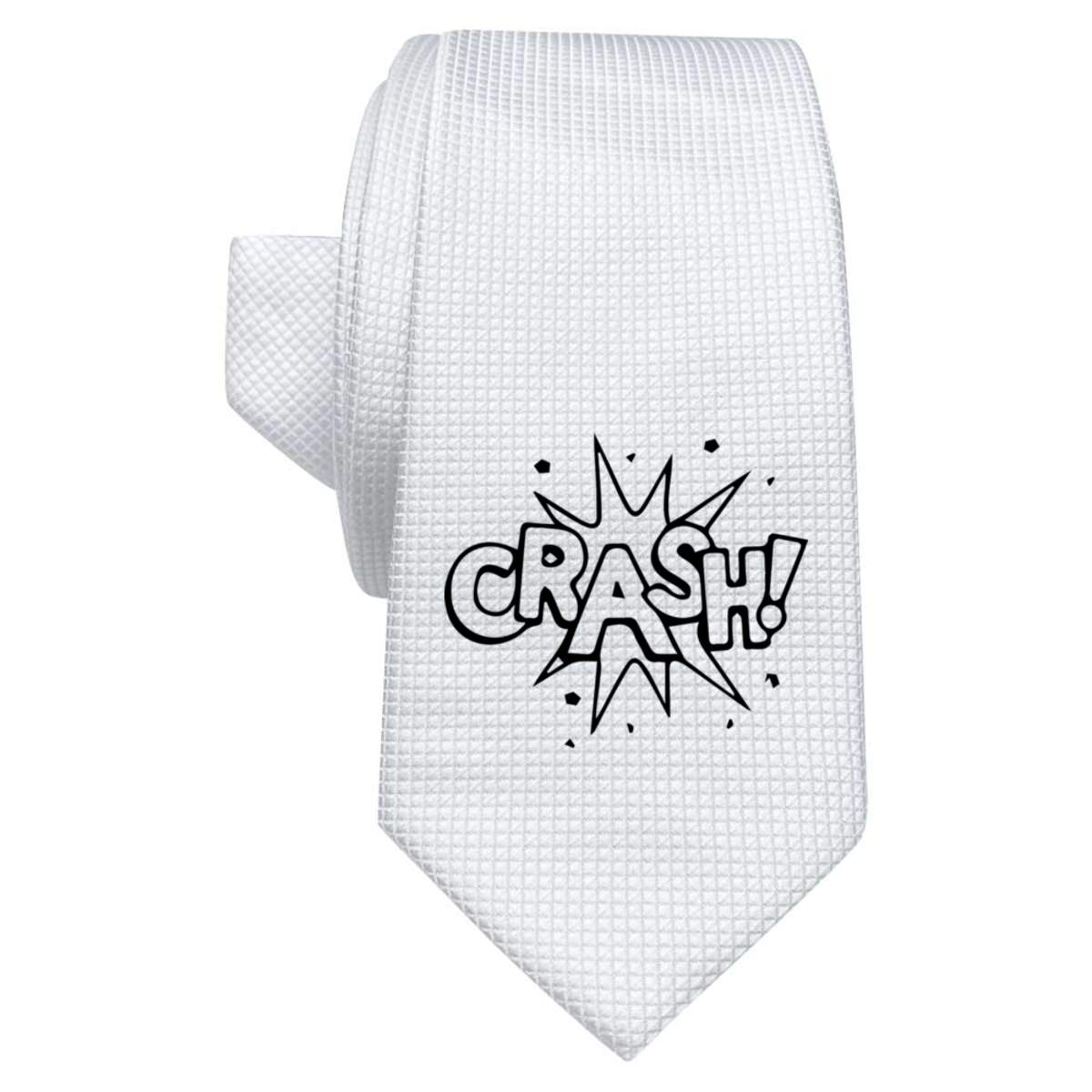 'Crash! Comic Style Action Bubble' White Tie / Necktie with Gift Box (AT00018899)