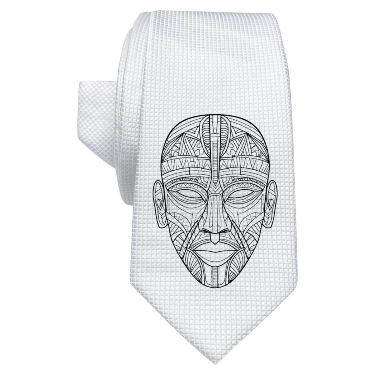 'African Tribal Mask' White Tie / Necktie with Gift Box (AT00019038)