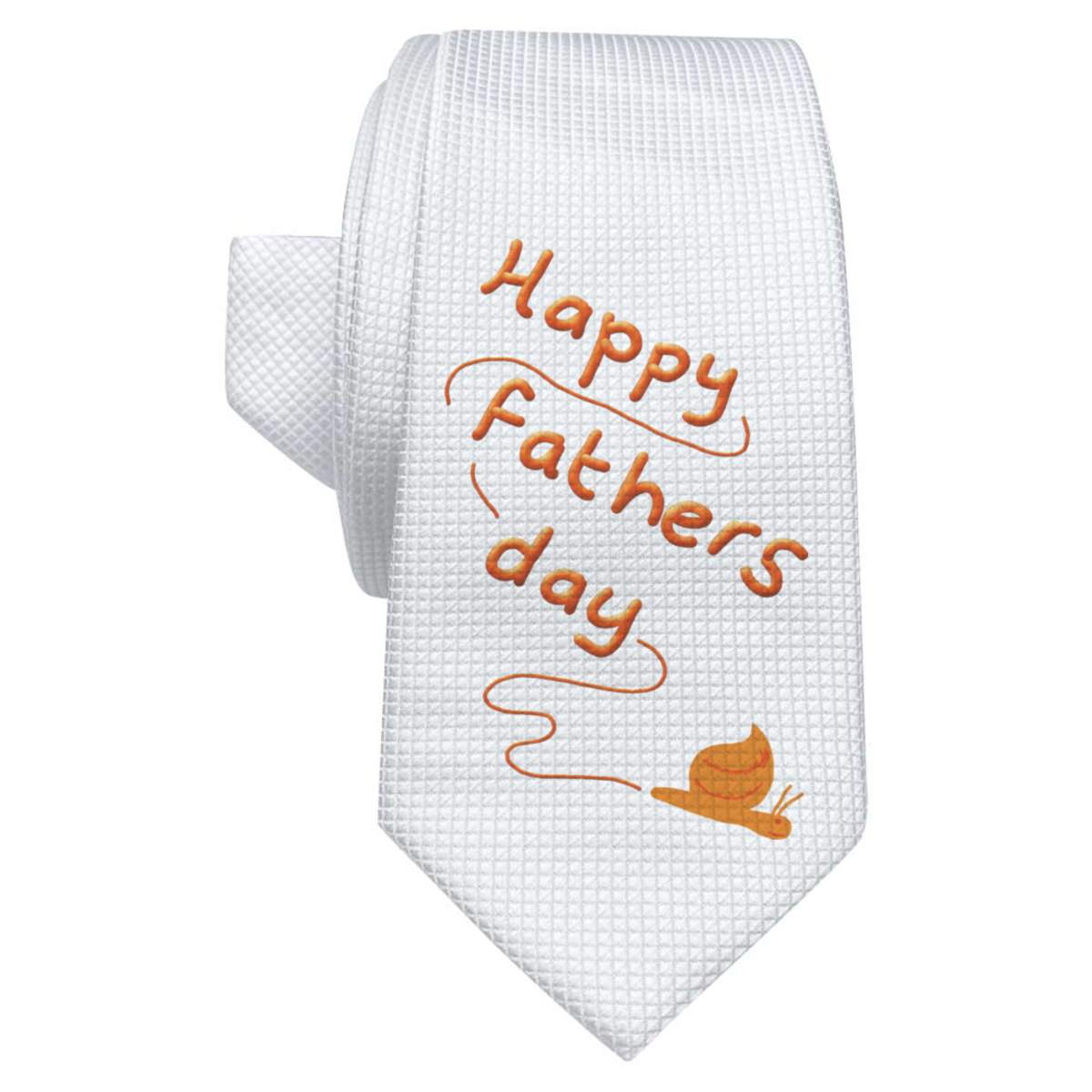 'Happy Fathers Day Snail ' White Tie / Necktie with Gift Box (AT00019063)